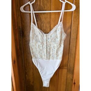 Effordram Floral Lace Corset Bodysuit Ivory Peach Green Boho Lingerie Size M (6)